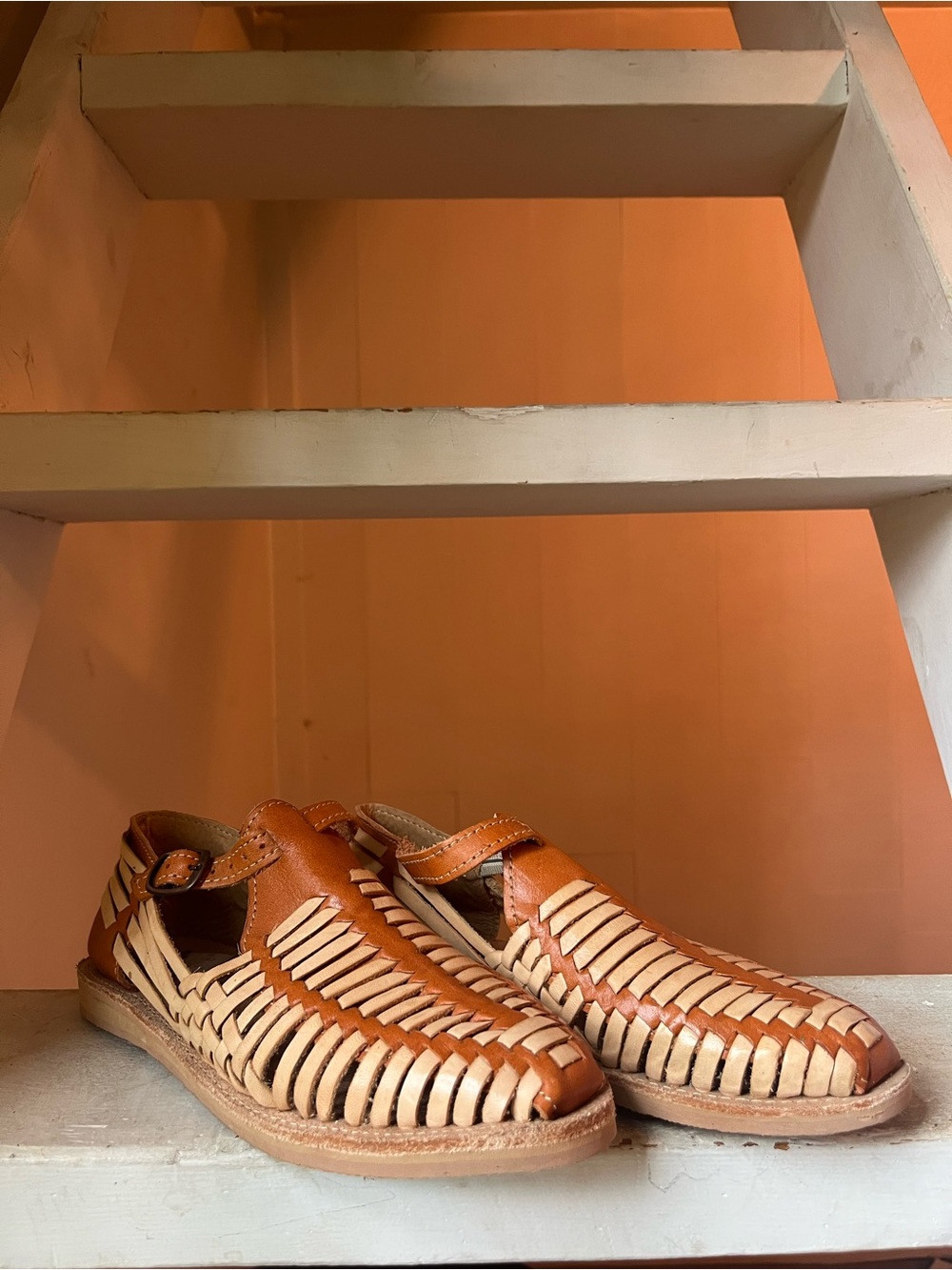 Calzado de Piel Huarache Style Woven Leather Sandals - Tan & Cognac
